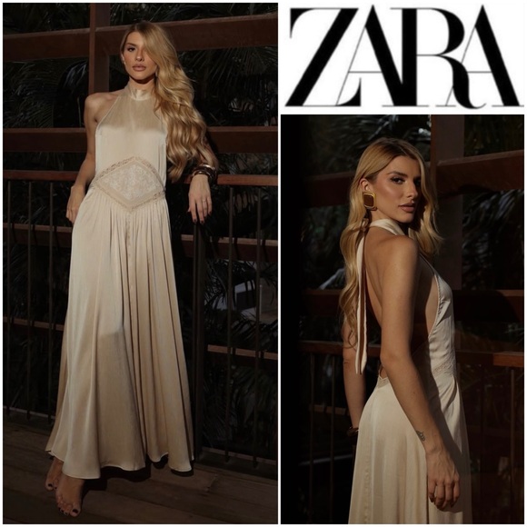 Zara Dresses & Skirts - ZARA EMBROIDERED MIDI DRESS - Mid-ecru